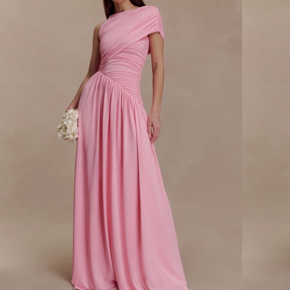 Meshki Ayesha Slinky Asymmetric Maxi Dress - Candy Pink
